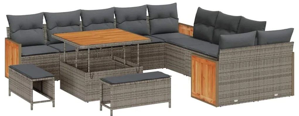 Conjunto de Sofá de Jardim vidaXL 13 Peças com Almofadas Cinza Vime PE