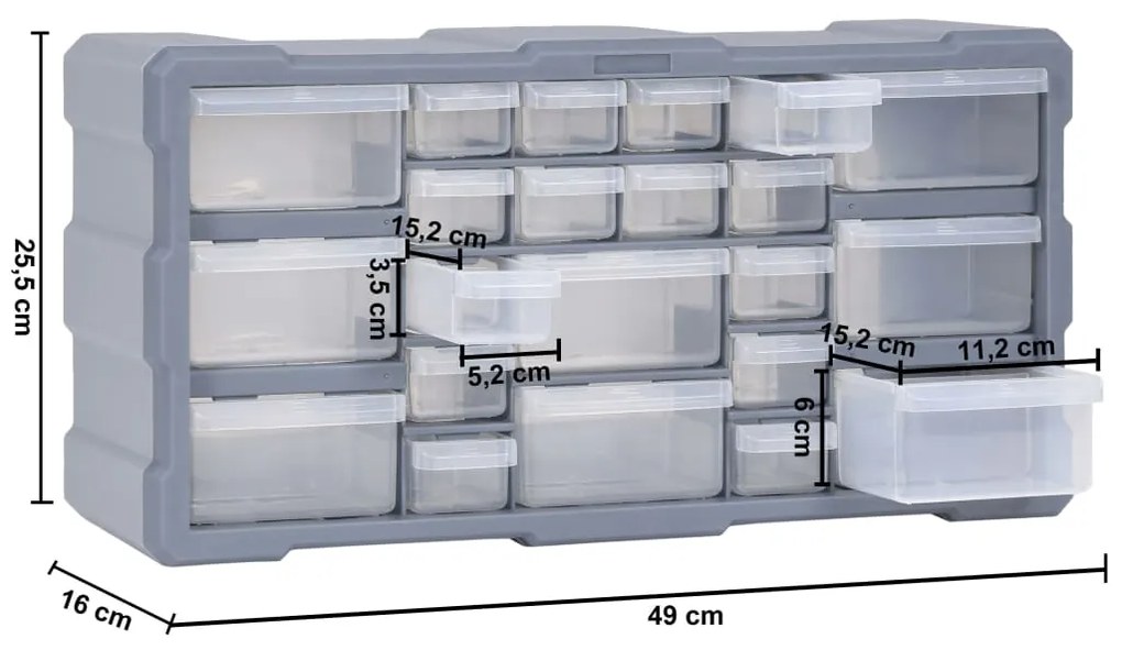 Caixa organizadora com 22 gavetas 49x16x25,5 cm