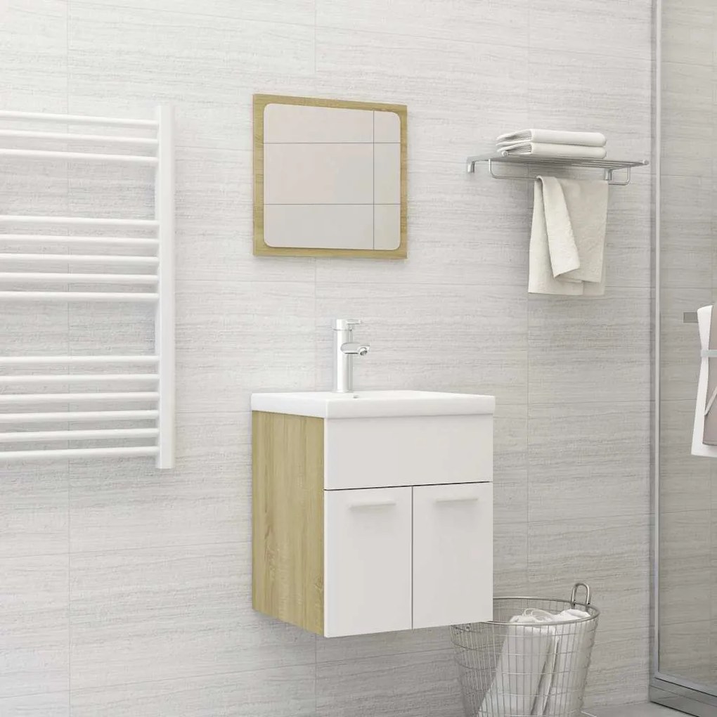 vidaXL 2 pcs conj. móveis casa de banho contraplacado branco/carvalho