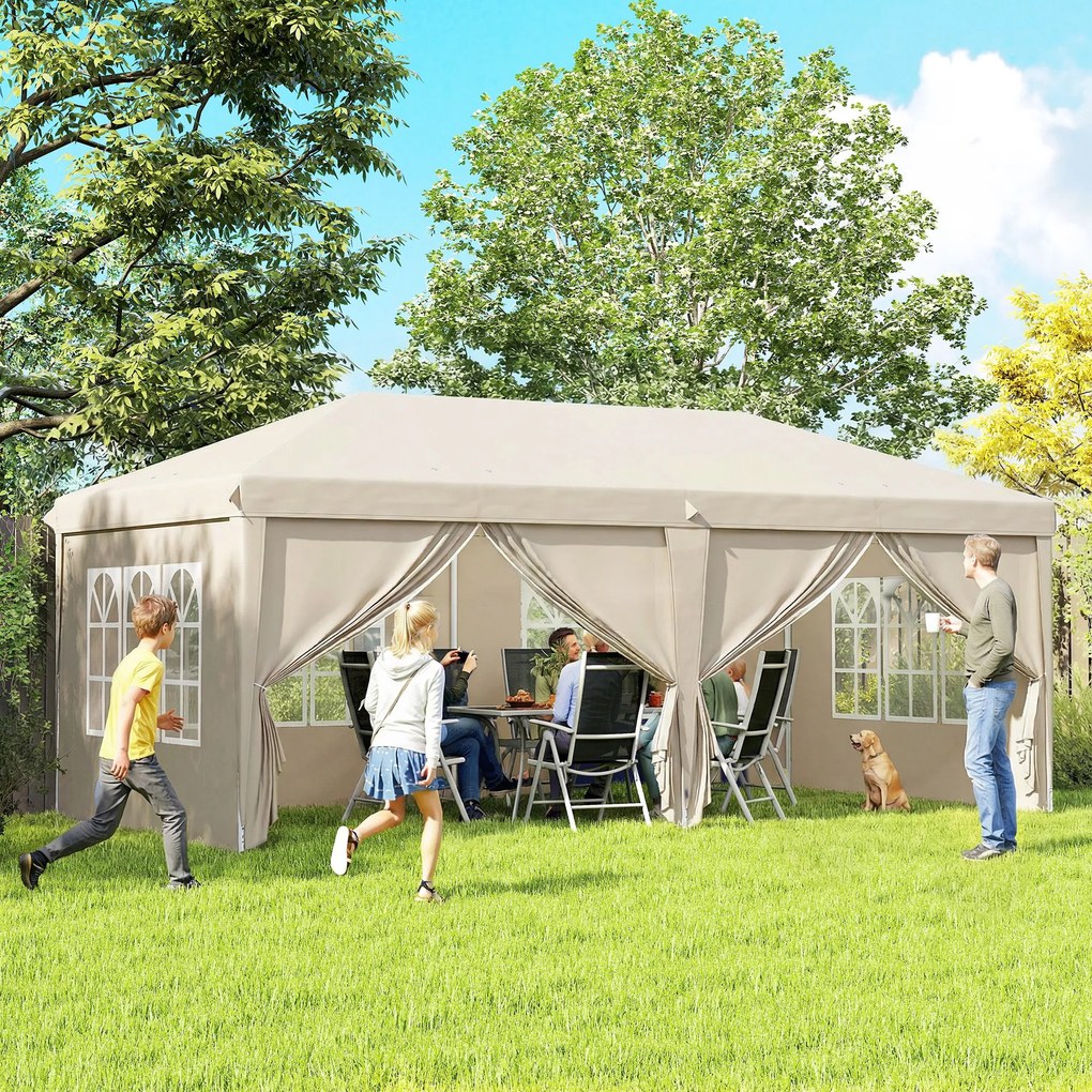 Tenda de jardim para exterior 6x3 m, tenda dobrável com paredes anti-UV, altura ajustável e saco de transporte bege