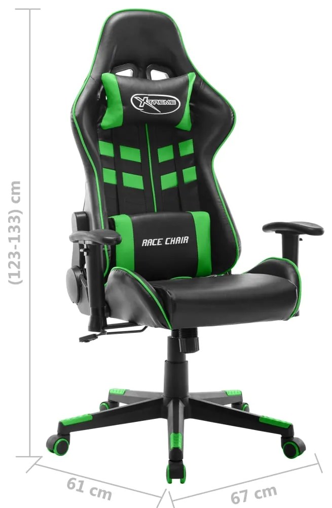 Cadeira de gaming couro artificial preto e verde