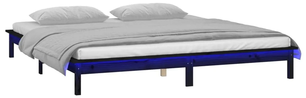Estrutura cama c/ LED pequena casal 120x190 cm pinho preto
