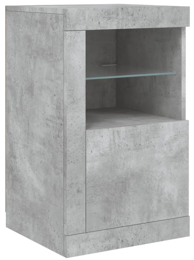 Aparador com luzes LED 142,5x37x67 cm cinzento cimento
