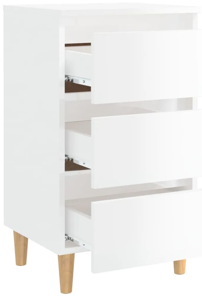 Mesa cabeceira c/ pernas madeira 40x35x69 cm branco brilhante