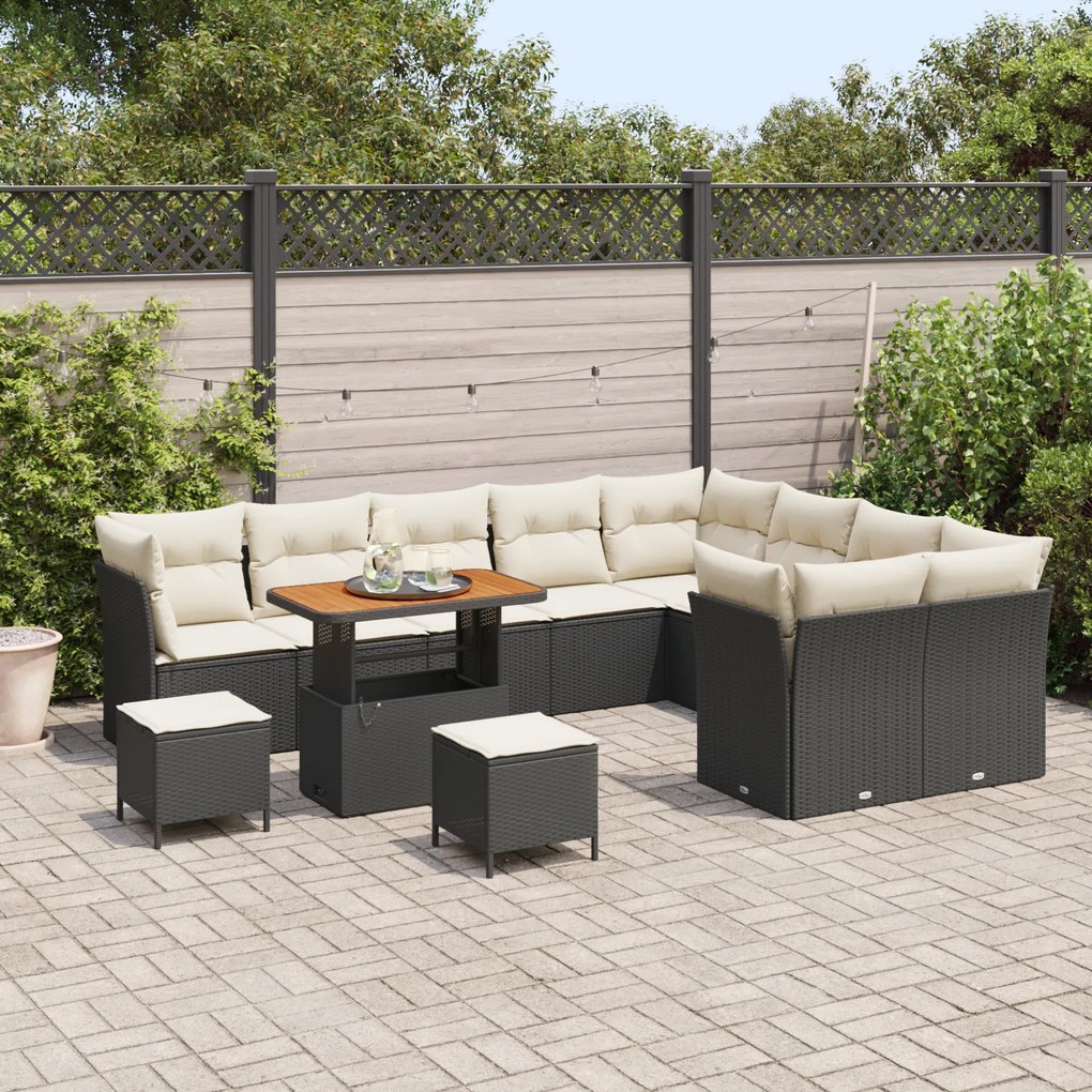 Conjunto de Sofá de Jardim vidaXL de 12 Peças com Almofadas Preto Ratt