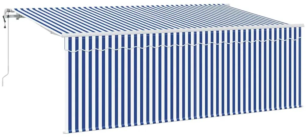Toldo Retrátil Riscas Manual Azul e branco Branco 350 x 200 cm