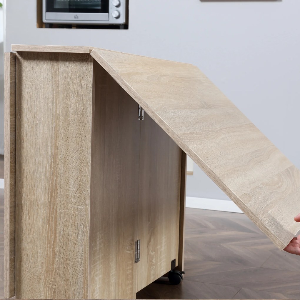 HOMCOM Mesa de Sala de Jantar Dobrável Mesa de Madeira com 2 Prateleiras de Armazenamento e Rodas para Cozinha 80x140x74 cm Madeira