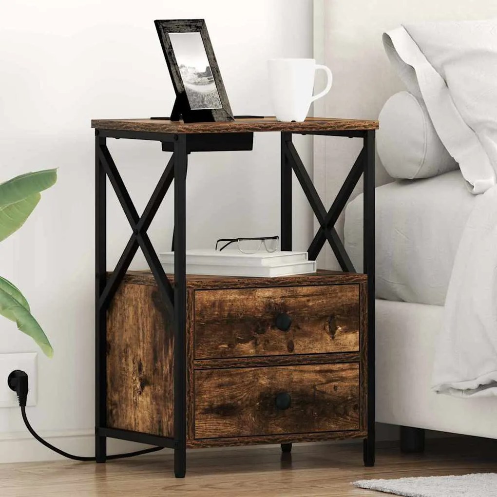 vidaXL Armário de Cabeceira 2 pcs Carvalho Defumado 40 x 31 x 60 cm