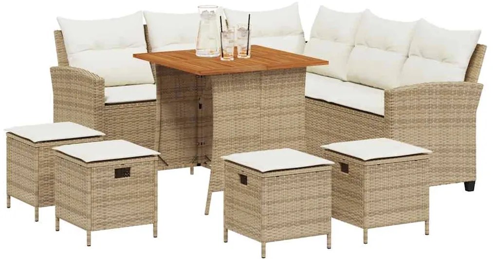 6 pcs conjunto sofás de jardim com almofadões em L vime PE bege