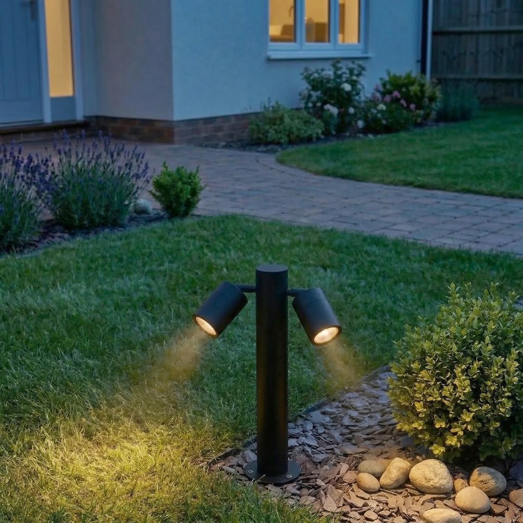 Candeeiro de pé exterior preto 45cm IP44 ajustável 2 luzes - Duo