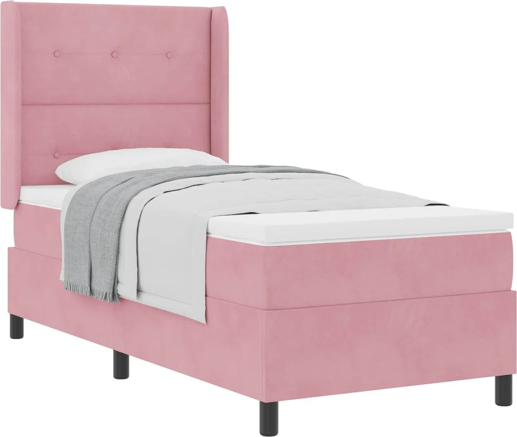 vidaXL Cama Box com colchão com cabeceira Rosa 80 x 200 cm Veludo