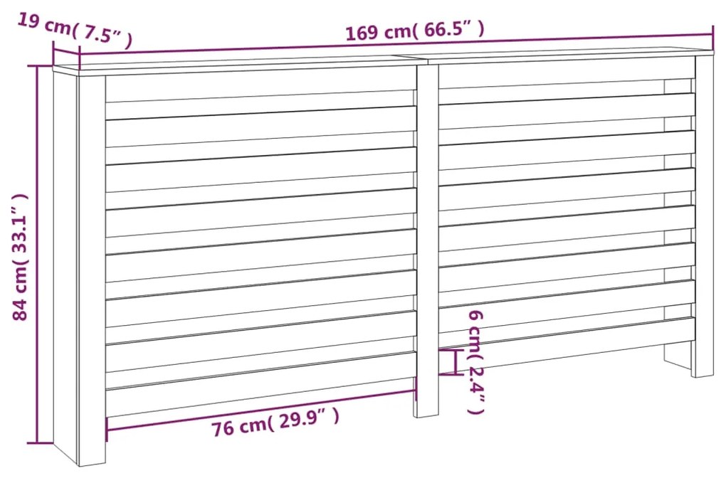 Cobertura de radiador 169x19x84 cm pinho maciço branca