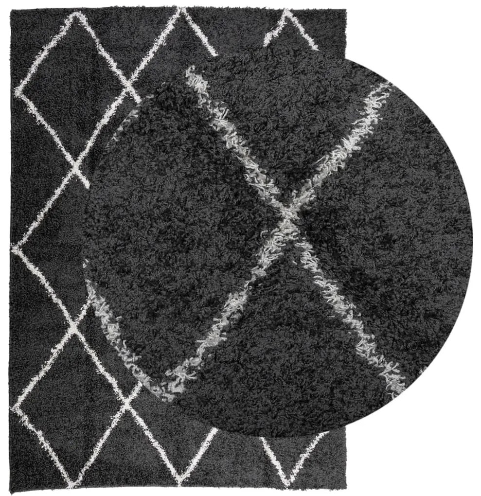 Tapete shaggy de pelo alto PAMPLONA 160x230 cm preto e creme