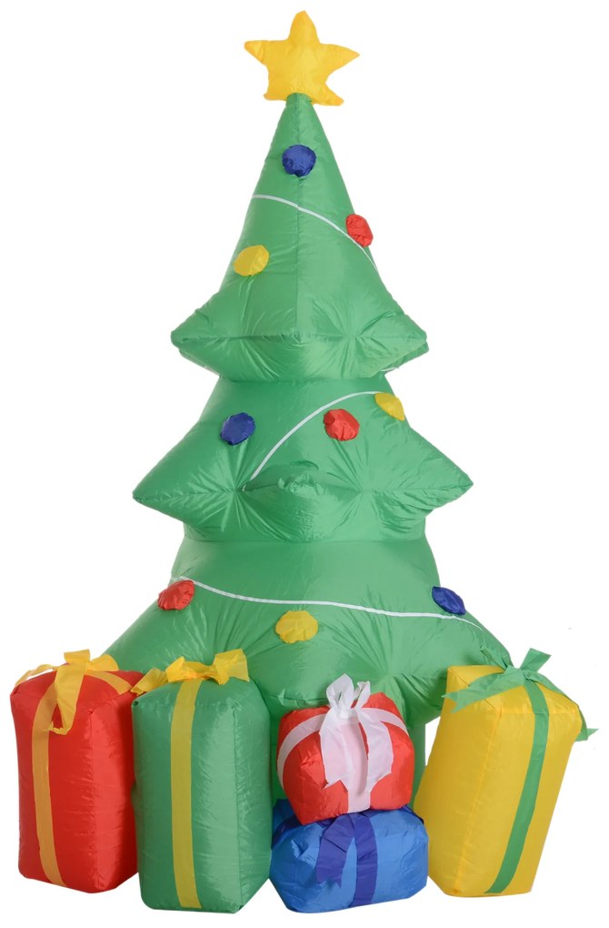 ® Árvore de Natal Inflável 1.5m Árvore Decorativo com Enfeites de Prendas Iluminado LED