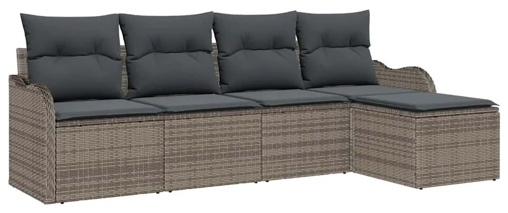 Conjunto de Sofá de Jardim vidaXL 5 Peças com Almofadas Rattan PE Cinz