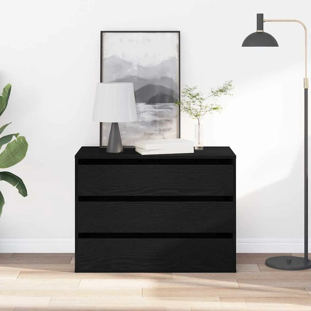 Chest of Drawers de Canto em Carvalho Preto 80x41x58 cm Madeira Engenh