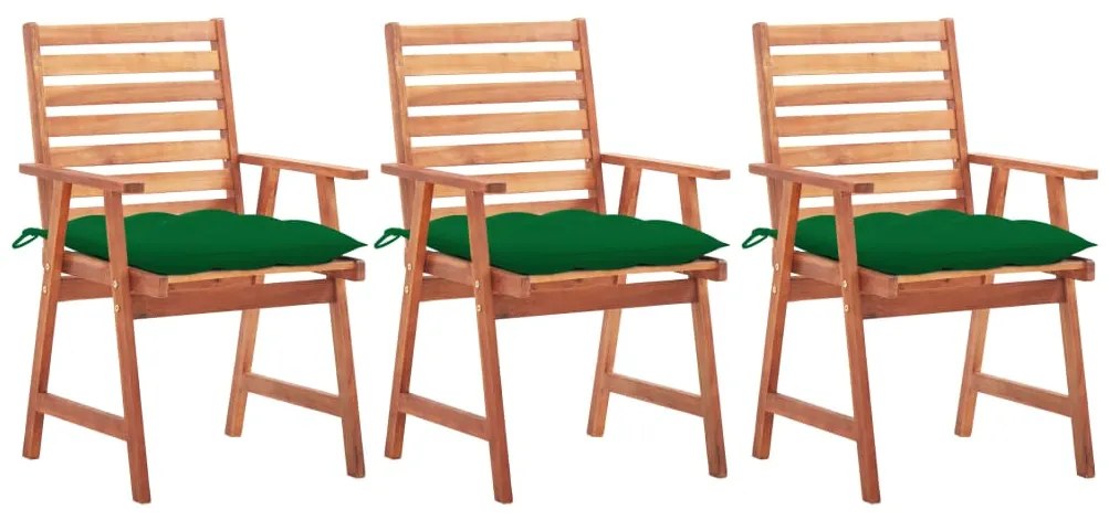 vidaXL Cadeiras de jantar p/ jardim 3 pcs c/ almofadões acácia maciça