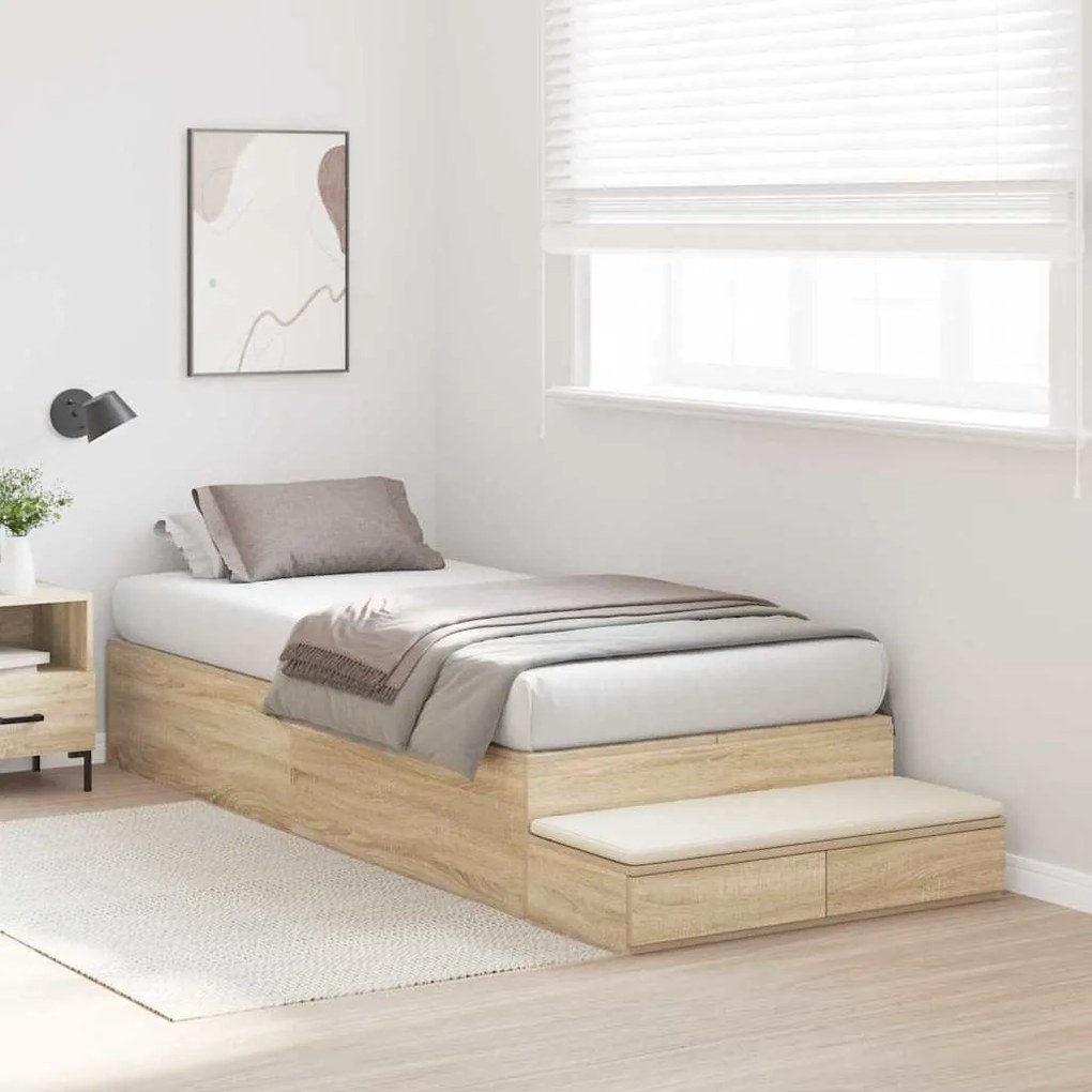Cama com Arrumação em Carvalho Sonoma 90x200 cm