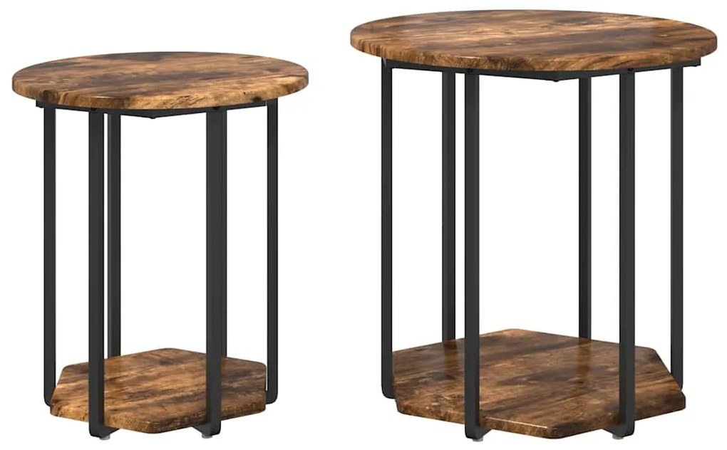 Conjunto de Mesas de Apoio 2 pcs Carvalho Fumado em Madeira e Metal