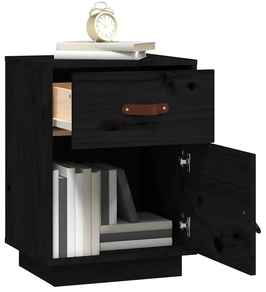 Mesas de cabeceira 2 pcs 40x34x55 cm pinho maciço preto