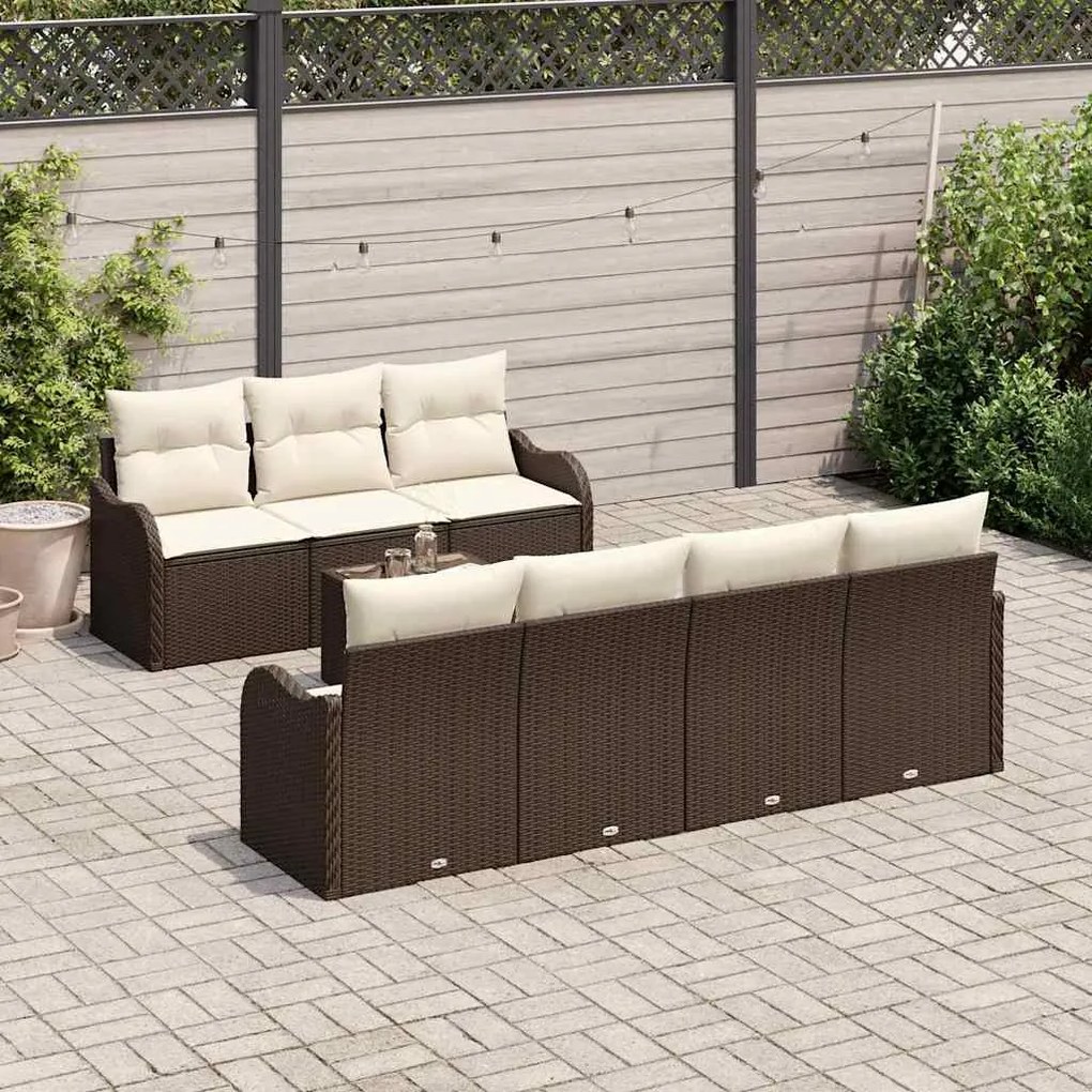 Conjunto de Sofá de Jardim de 8 Peças com Almofadas Marrons em Rattan