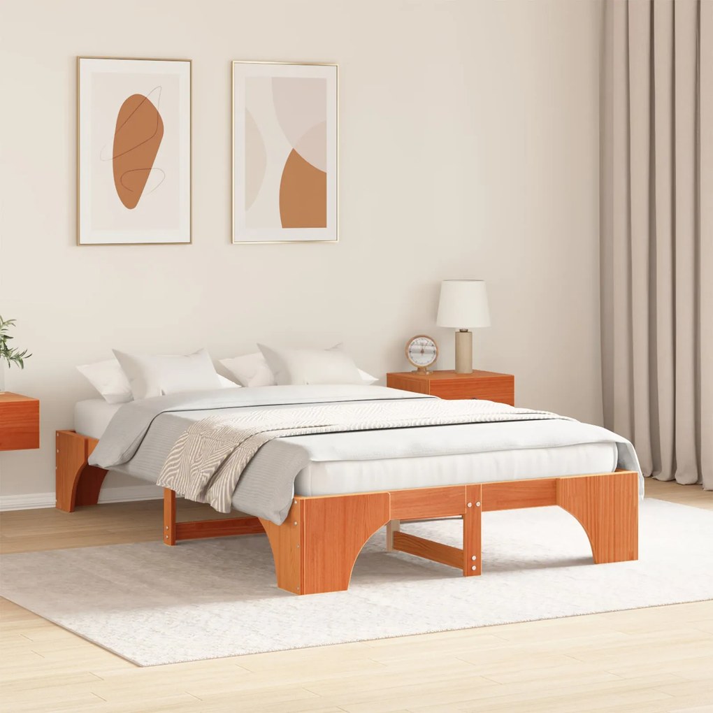 Cama de Madeira Castanho Encerado Madeira maciça 140 x 190 cm