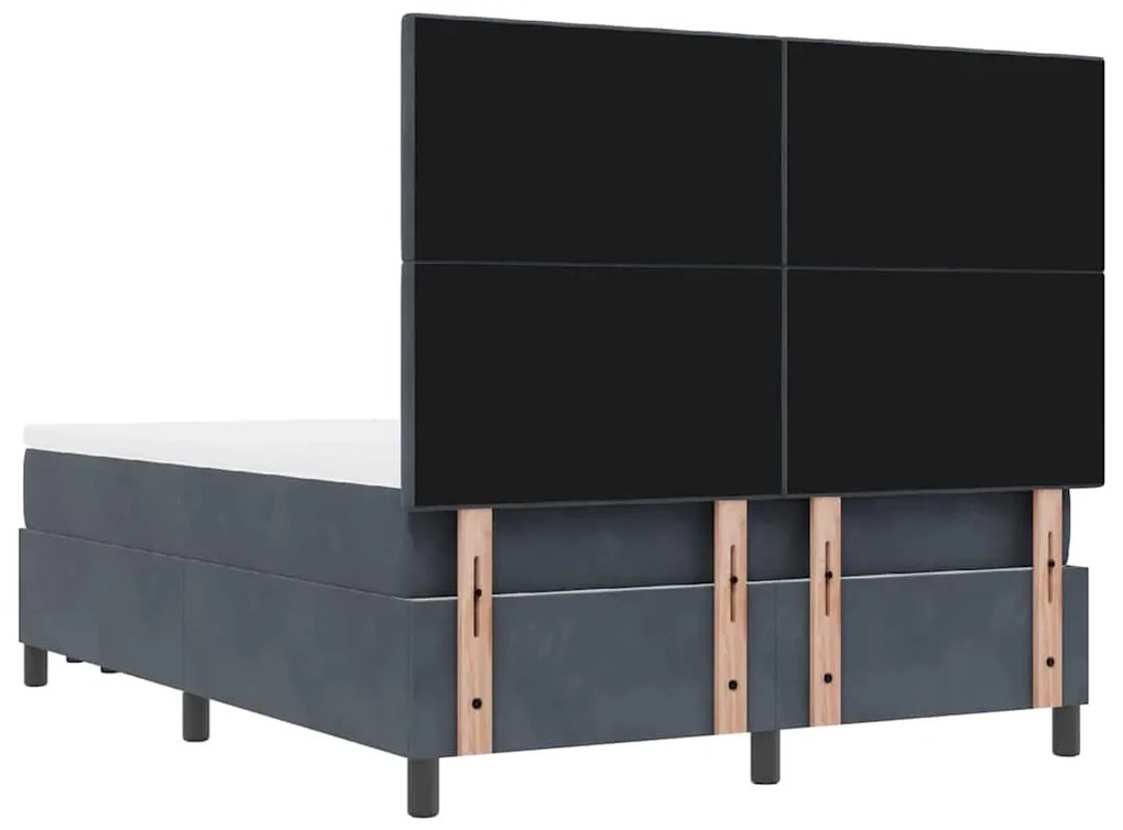Cama Box com Colchão &amp; Banco Cinza Escuro 140x190 cm Veludo
