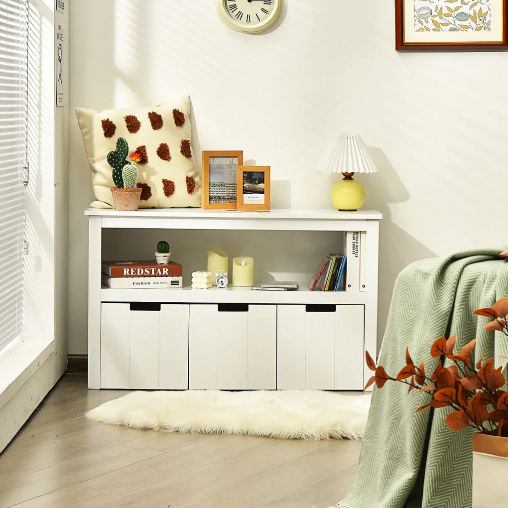 Armário com 3 gavetas Estante de madeira com rodas e cubos para brinquedos infantis Organizador de brinquedos para sala de estar 101 x 33 x 62 cm Bran