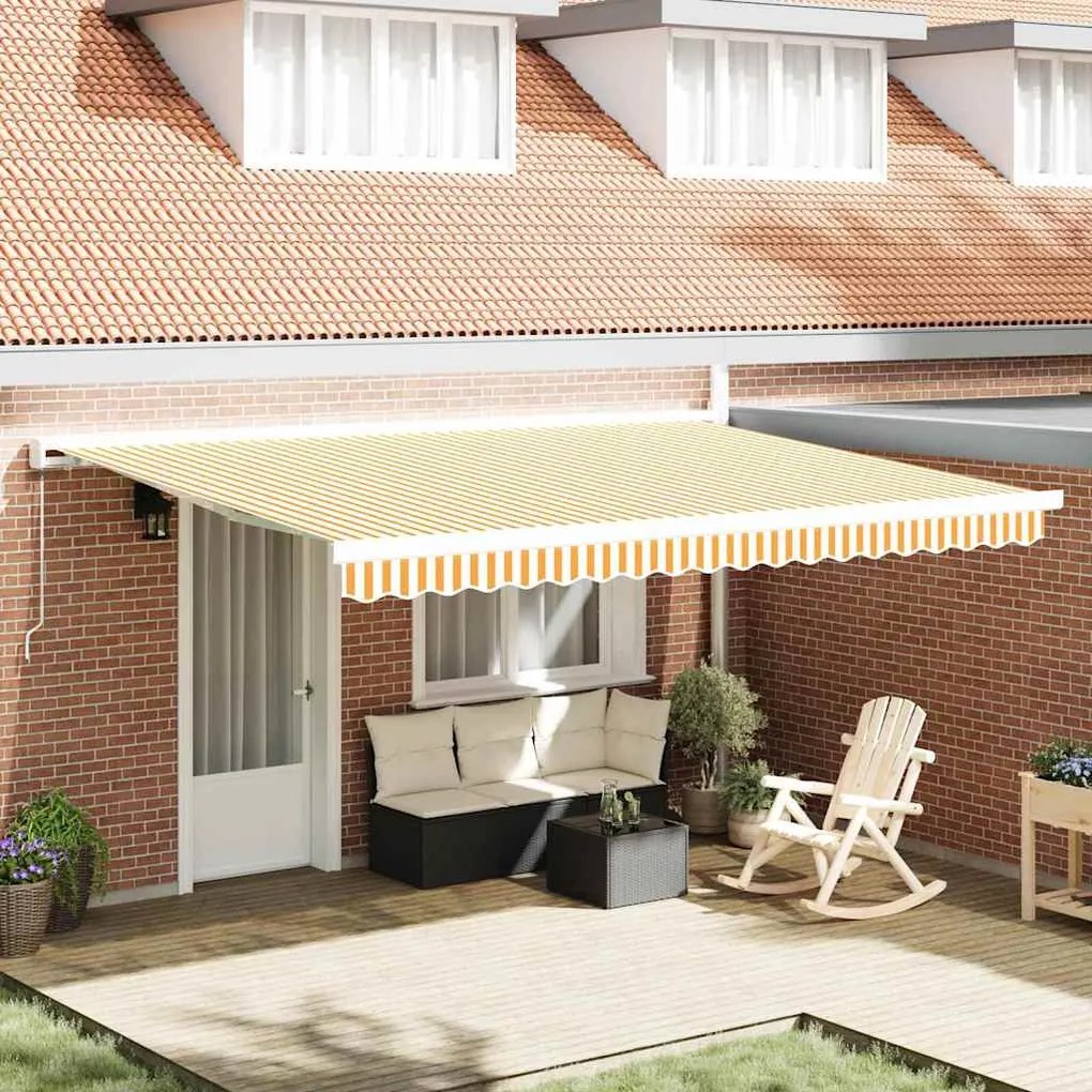 vidaXL Toldo Retrátil Laranja e Branco 450 ×300 cm Tecido e Metal