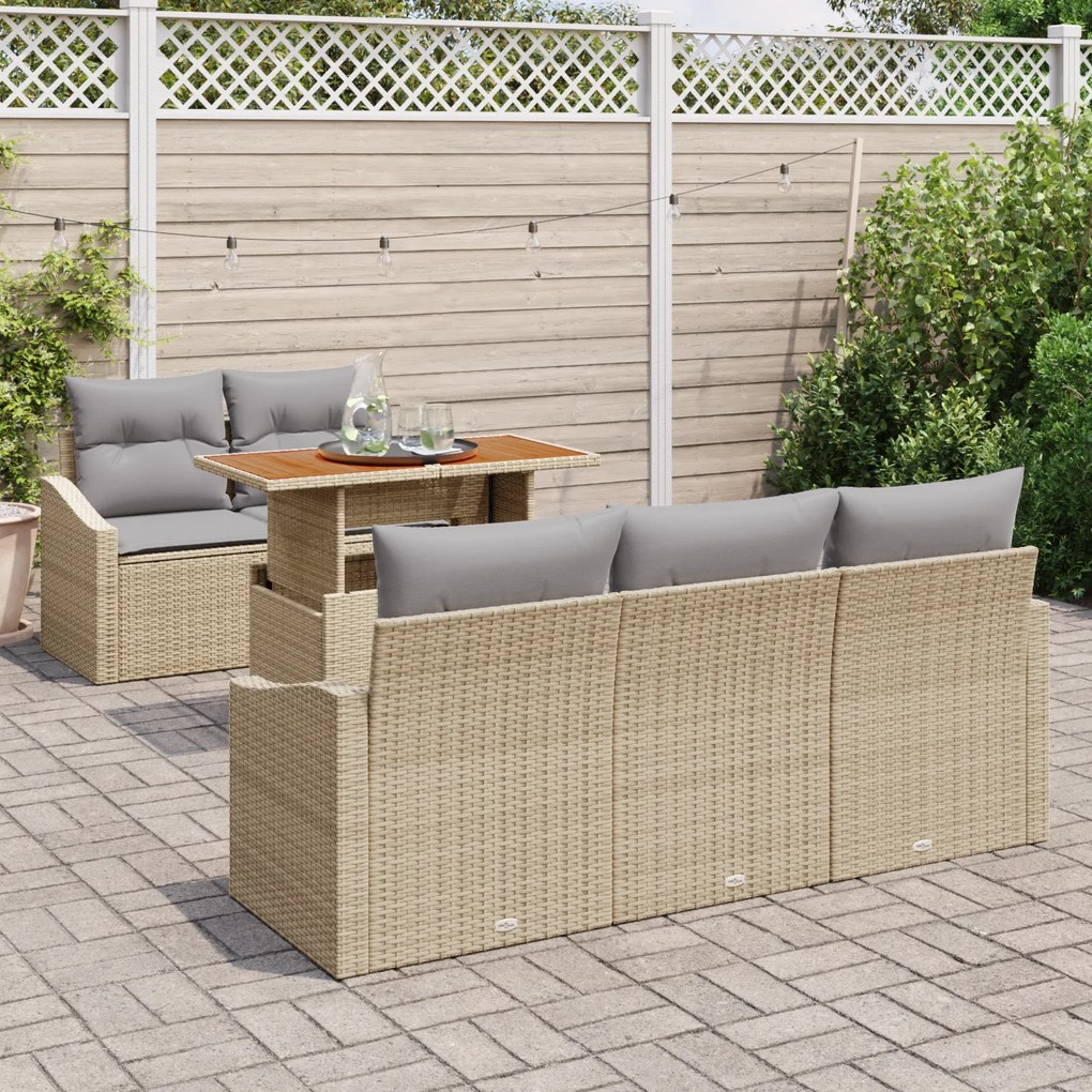 Conjunto de Sofá de Jardim de 6 Peças com Almofadas Bege em Rattan Sin