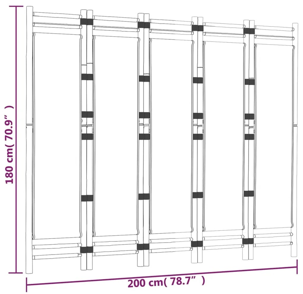 Divisória/biombo com 5 painéis dobráveis 200 cm bambu e lona