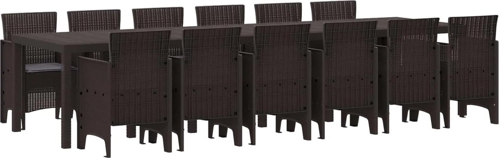 vidaXL Conjunto de Jantar para Jardim 13 pcs Castanho Rattan Polt