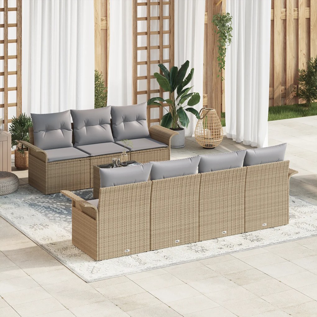 vidaXL Conjunto de Sofás de Jardim de 8 Peças com Almofadas Bege Rattan Sintético