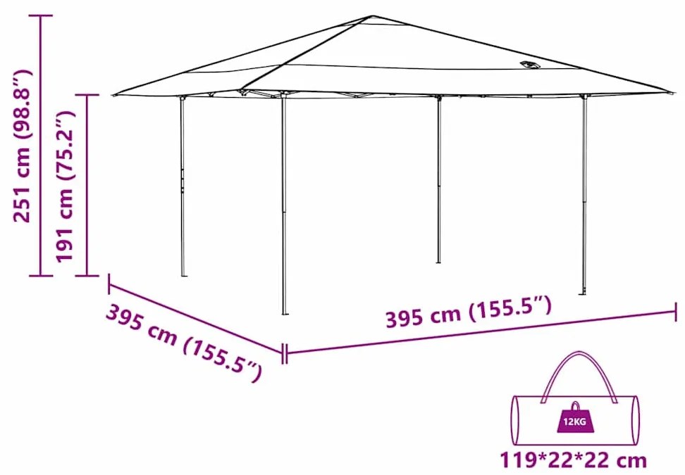 Tenda de Toldo Azul 400 x 400 x 227 / 236 / 245 cm Tecido Oxford