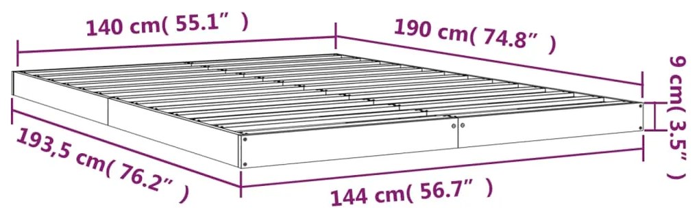 Estrutura de cama 140x190 cm madeira de pinho maciça