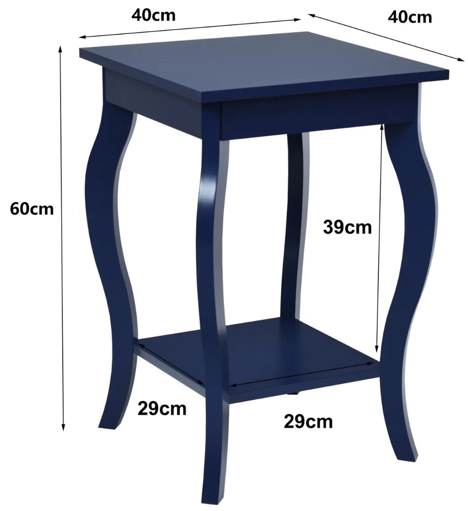 Conjunto de 2 mesas-de-cabeceira com 2 níveis e pernas curvas Mesas de cabeceira para quarto, sala de estar e quarto familiar 40 x 40 x 60 cm Azul