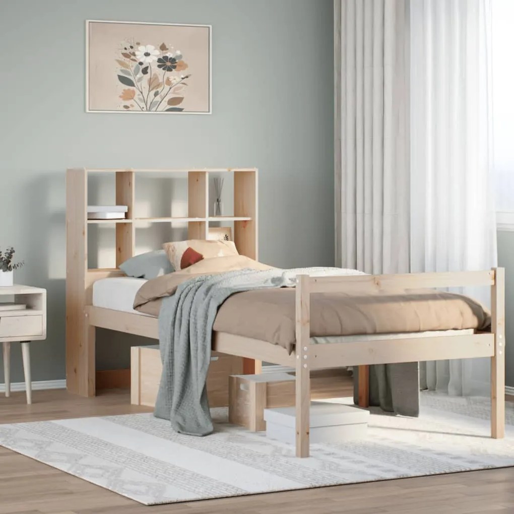 vidaXL Cama com estante sem colchão 90x200 cm pinho maciço