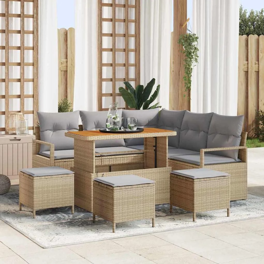vidaXL Conjunto de Sofá de Jardim com almofada 9 pcs Bege, Cinza Claro
