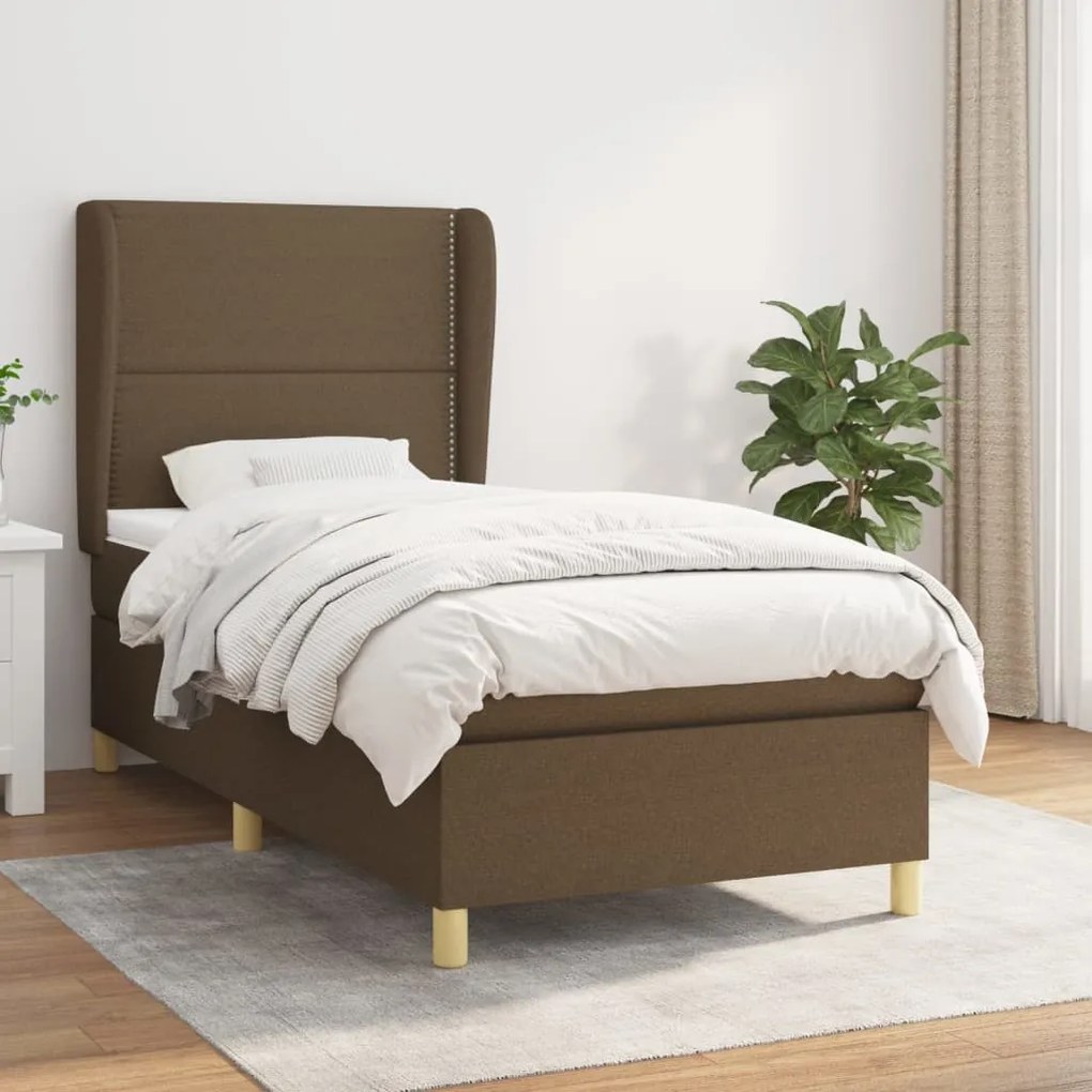 3128416 vidaXL Cama com molas/colchão 90x200 cm tecido castanho-escuro