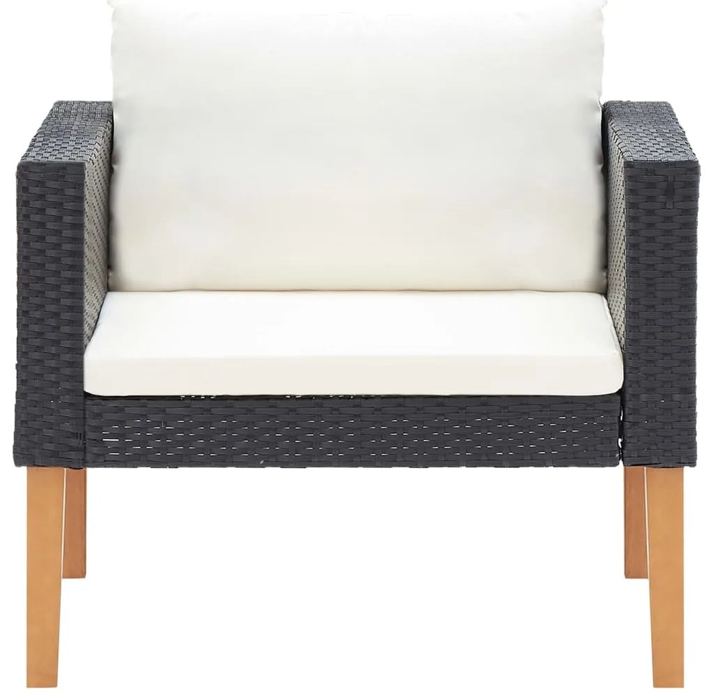 4 pcs conjunto lounge de jardim c/ almofadões vime PE preto
