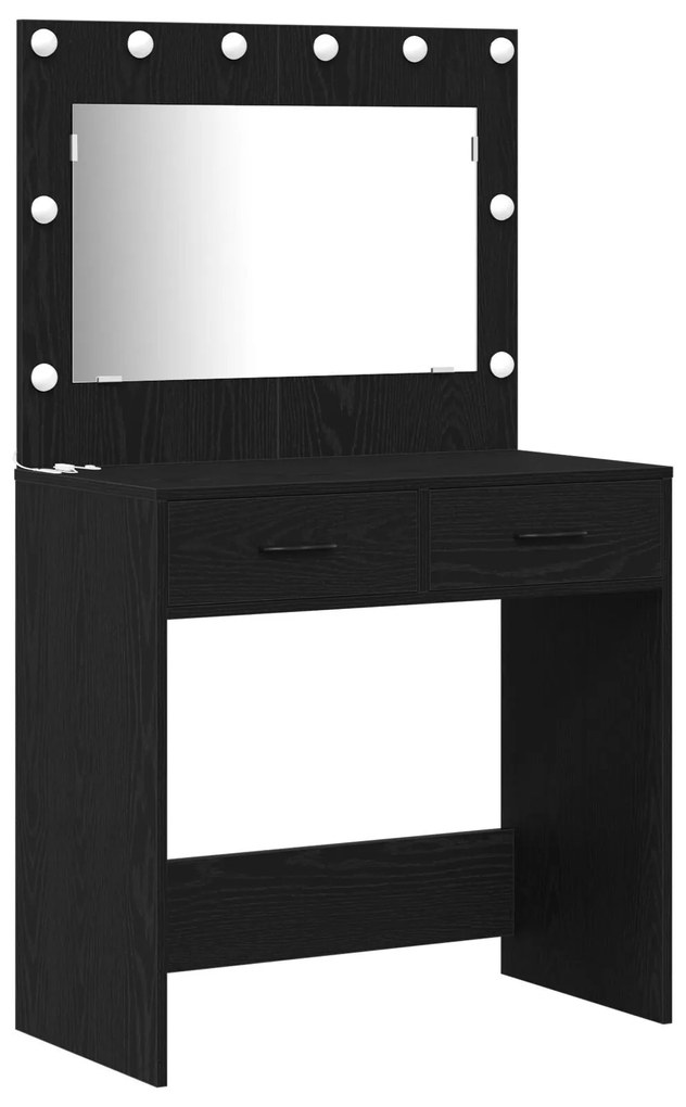 Conjunto de Mesa de Maquiagem 2 Peças com LED Preto em Madeira Estrutu