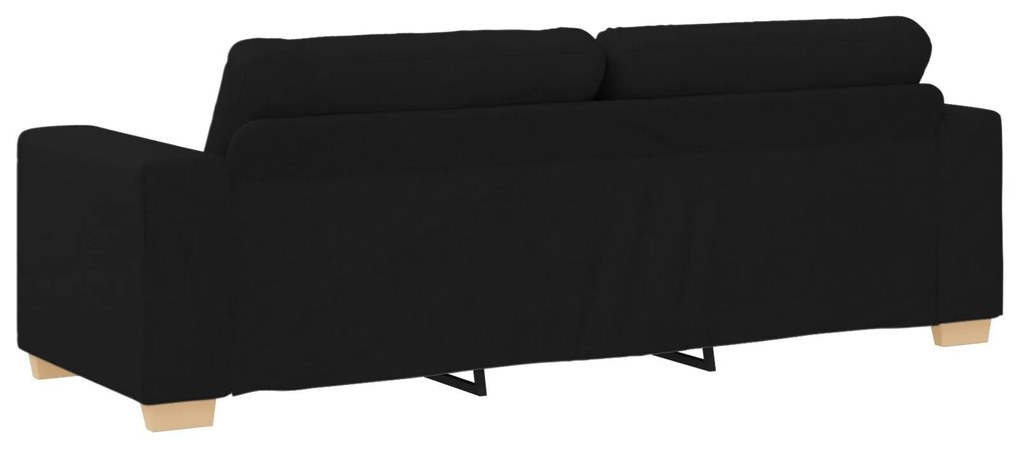 Conjunto de Sofá de 3 Peças com Almofadas em Tecido Preto