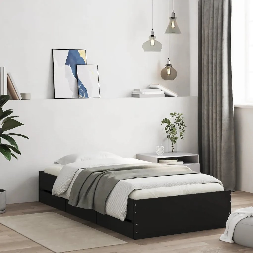 vidaXL Estrutura de cama c/ gavetas 90x200 cm derivados madeira preto