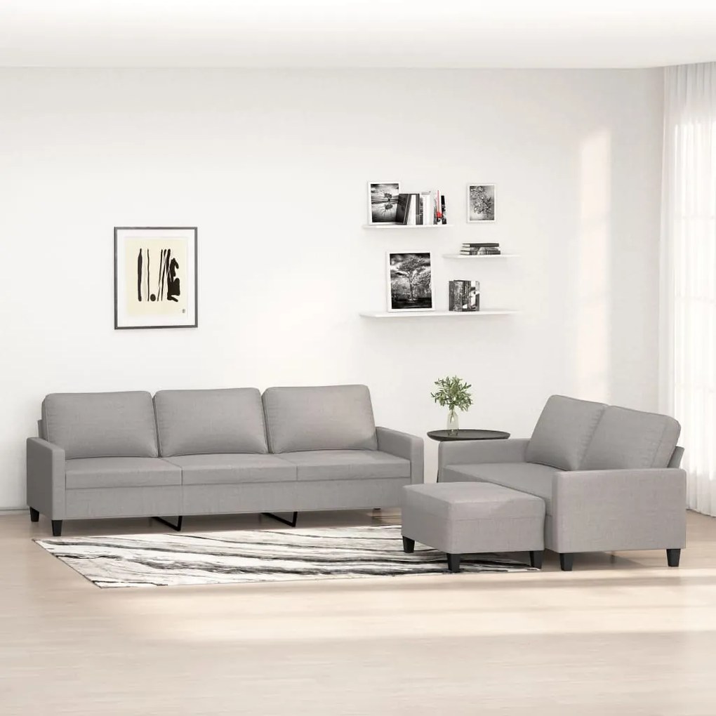 vidaXL 3 pcs conjunto de sofás com almofadões tecido cinzento-claro