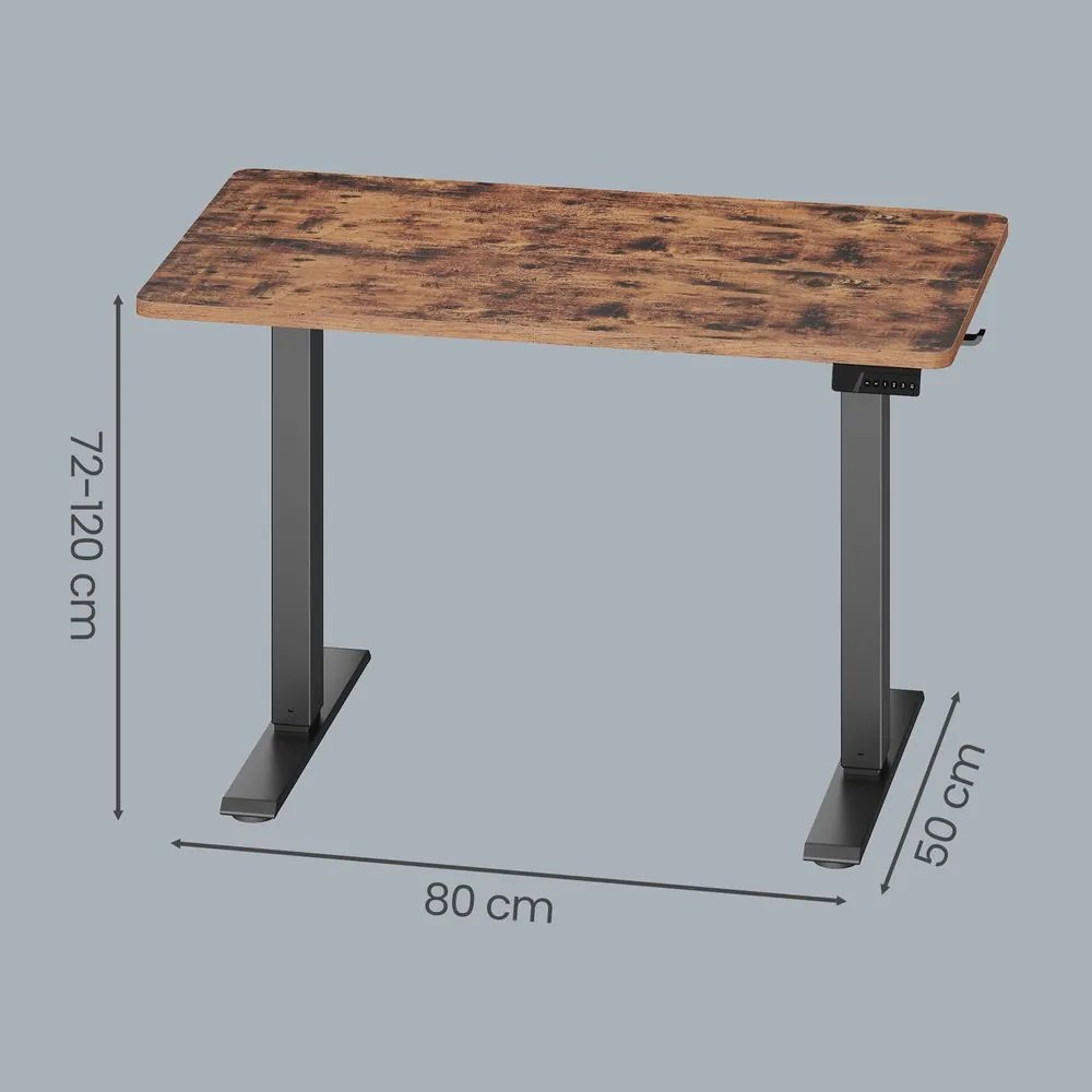 Secretária elétrica com regulação de altura, função de memória e alarme, 80 x 50 x (72-120) cm, castanho vintage