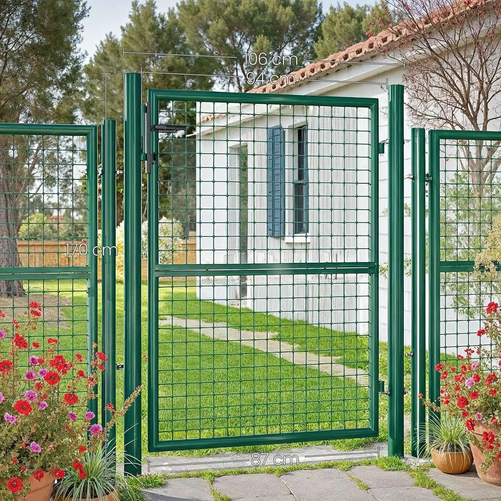 Portão de jardim, porta de jardim, aço galvanizado 106 x 6 x 170 cm Verde