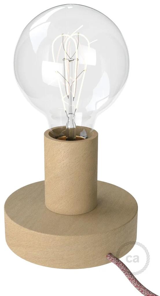 Posaluce Wood S, our table lamp in wood complete with fabric cable, switch and 2-pin plug - Neutro Sim