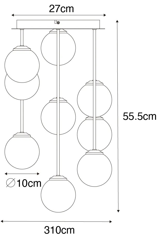 Candeeiro de teto Art Déco dourado com vidro verde 9 luzes - Athens