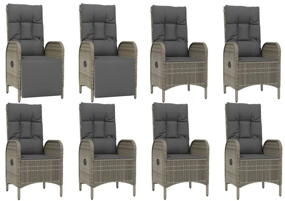 9 pcs conjunto de jantar p/ jardim c/ almofadões vime PE cinza