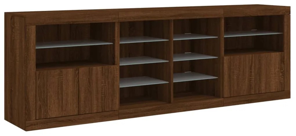 Aparador com luzes LED 202x37x67 cm carvalho castanho